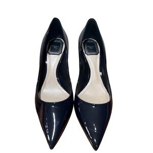 Christian Dior Navy Patent Leather Pointed Toe Stiletto‎ Heels Pumps Shoes 38 D